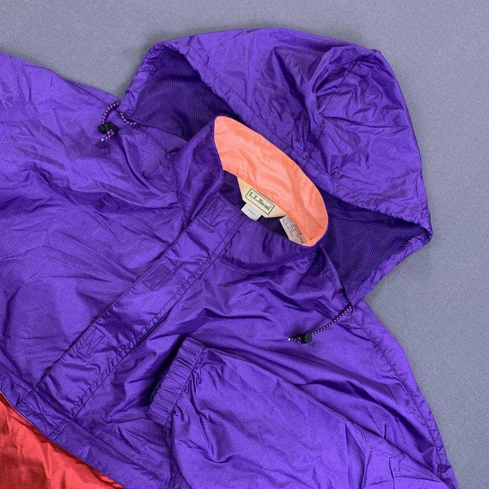 VTG L.L.Bean Jacket Men L Nylon Purple Colorblock Pullover Hood Windbreaker‎ 90s